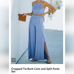 NWOT 2 piece tie back cami and split pant set